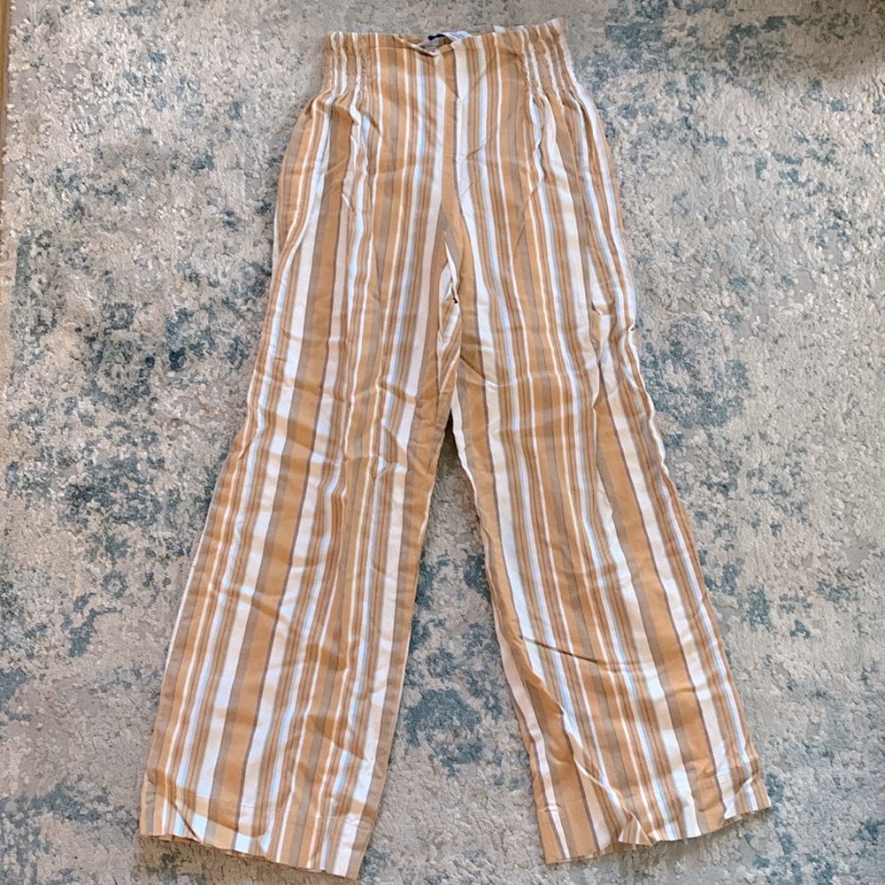 striped pants with stretchy waistband around the back